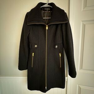 Via Spiga Black Trench Coat with Gold Zippers